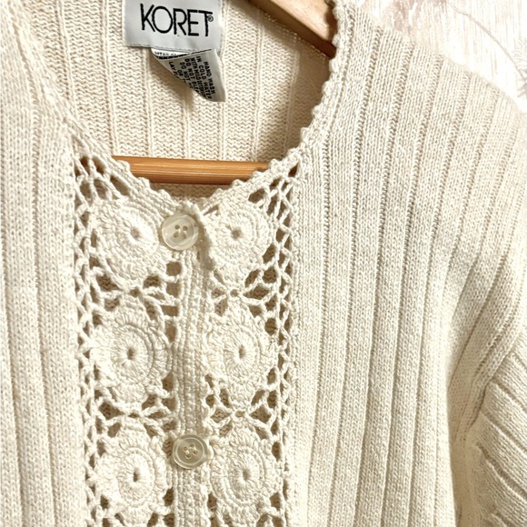 Koret Silk/Angora/Lambswool Cream Button Up Sweater with Crochet Det… - Picture 6 of 16